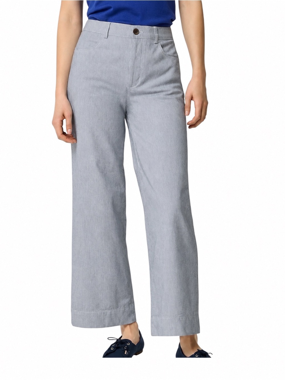 J. Crew Blue Striped Wide-Leg High-Rise Cropped Ella Pants Nautical Sz 30 Petite